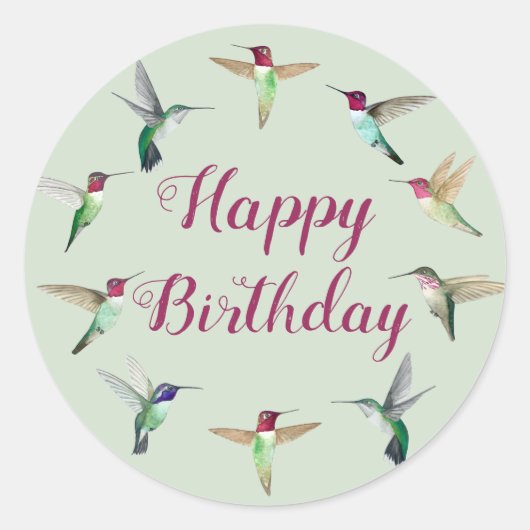 Sticker Rond Joyeux anniversaire de colibri (Devant)