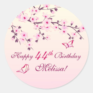 Sticker Rond Joyeux anniversaire de fleurs de cerisier
