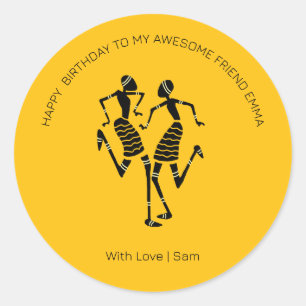 Sticker Rond Joyeux Anniversaire de jolies danseuses Silhouette