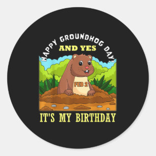 Sticker Rond Joyeux anniversaire de la marmotte le 2 février Fa