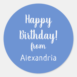 Sticker Rond Joyeux Anniversaire de la part de Name Pastel Bleu