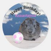 Sticker Rond Joyeux anniversaire de l'enfant Guinée Cochon rose (Devant)