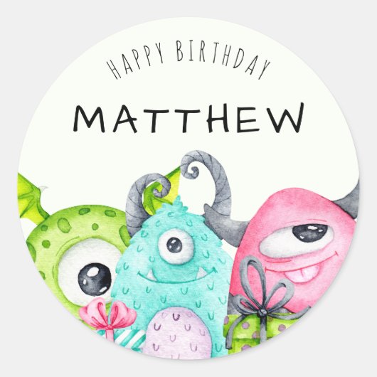 Sticker Rond Joyeux anniversaire de Little Monster Kid (Devant)