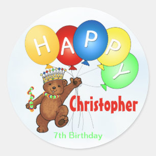 Sticker Rond Joyeux anniversaire de l'Ours 7e anniversaire