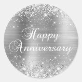 Sticker Rond Joyeux Anniversaire de Mariage Feuille Argent Pail (Devant)