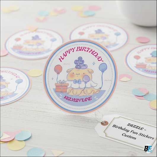 Sticker Rond Joyeux Anniversaire de [Nom] - Tourbillons de sati