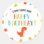 Sticker Rond Joyeux anniversaire de T-Rex Dinosaur (Devant)