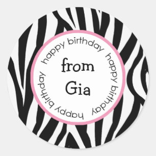 Sticker Rond Joyeux anniversaire de zèbre to/from des