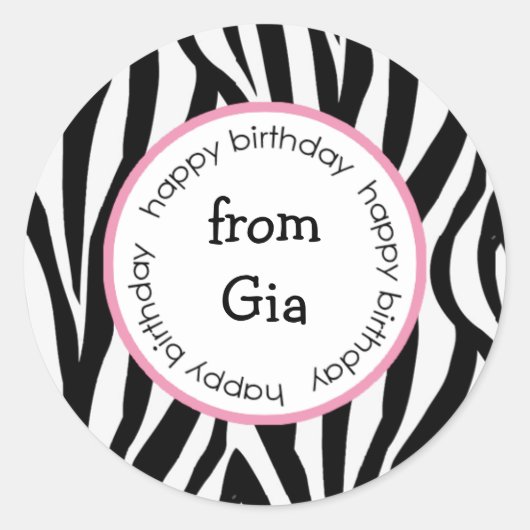 Sticker Rond Joyeux anniversaire de zèbre to/from des (Devant)