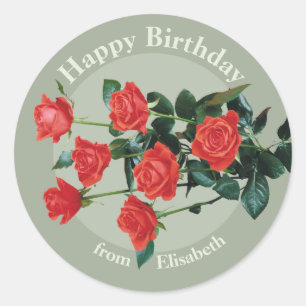 Sticker Rond Joyeux anniversaire des roses rouges d'Elisabeth C