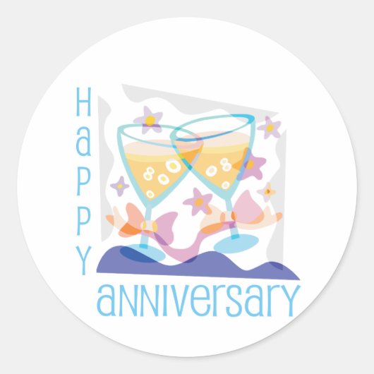 Sticker Rond "Joyeux anniversaire" Design champagne (Devant)