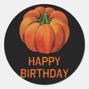 Sticker Rond Joyeux anniversaire d'Halloween avec Citrouille