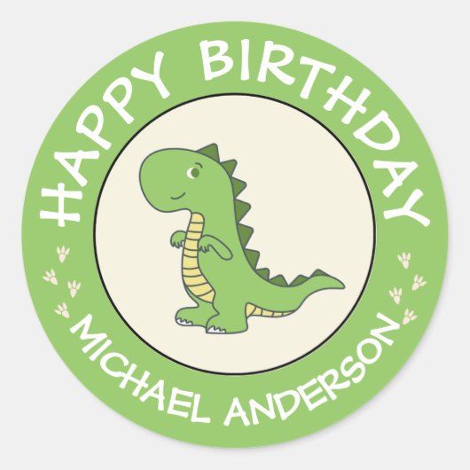 Sticker Rond Joyeux Anniversaire Dinosaur Nom (Devant)