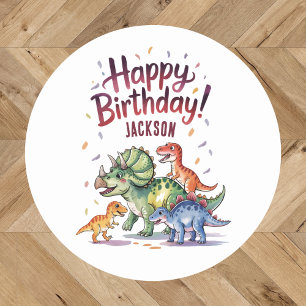 Sticker Rond Joyeux Anniversaire Dinosaure Personnalisé Mignon