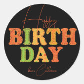 Sticker Rond Joyeux anniversaire Doodle moderne Typographie col (Devant)