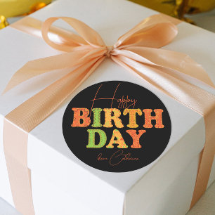 Sticker Rond Joyeux anniversaire Doodle moderne Typographie col