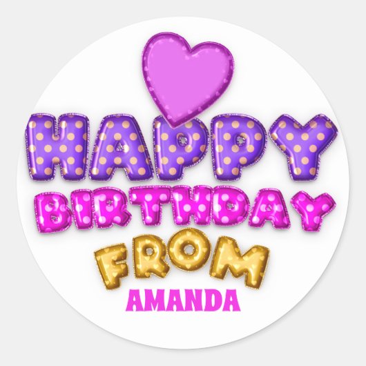 Sticker Rond Joyeux Anniversaire Du Nom Balloon Rose Violet Coe (Devant)