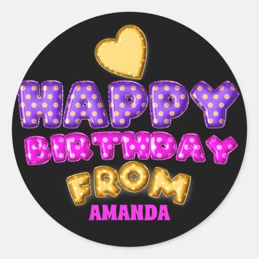 Sticker Rond Joyeux Anniversaire Du Nom Balloon Rose Violet Noi (Devant)
