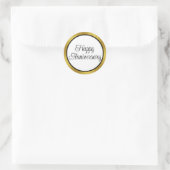 Sticker Rond Joyeux Anniversaire Écriture Cursive Noir Blanc Or (Sac)
