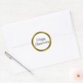 Sticker Rond Joyeux Anniversaire Écriture Cursive Noir Blanc Or (Enveloppe)