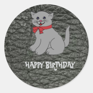 Sticker Rond Joyeux Anniversaire Effet Cuir Noir