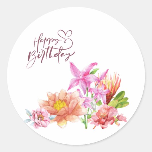 Sticker Rond Joyeux anniversaire Elégant aquarelle Floral (Devant)