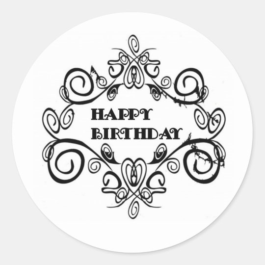 Sticker Rond Joyeux Anniversaire Elegant Noir Et Blanc Zazzle Be