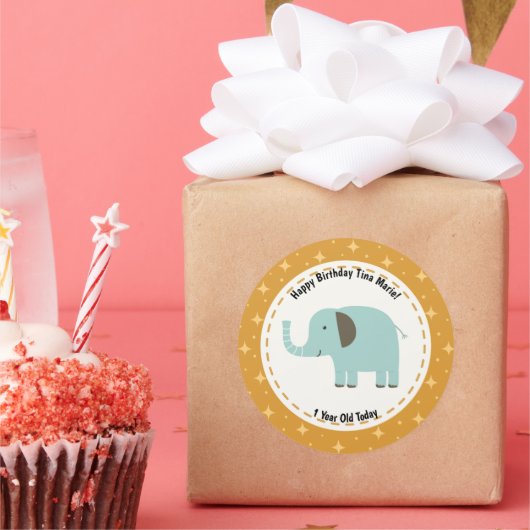 Sticker Rond Joyeux anniversaire Elephant Zoo Animaux (Fête)