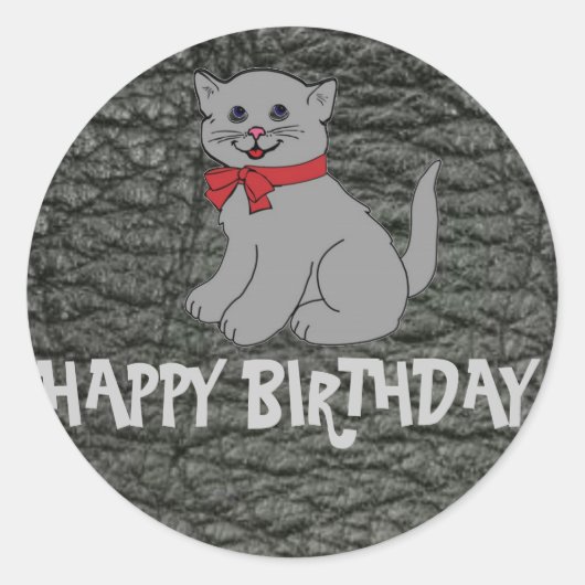 Sticker Rond Joyeux anniversaire en cuir noir effet (Devant)