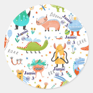 Sticker Rond Joyeux Anniversaire Enfant Dinosaure Personnalisé 