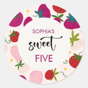 Sticker Rond Joyeux anniversaire enfants aux fraises sucrées
