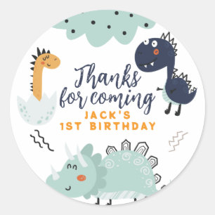 Sticker Rond Joyeux anniversaire enfants avec un dinosaure mign