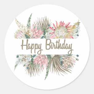 Sticker Rond Joyeux Anniversaire Exotique Fleurs, Partir