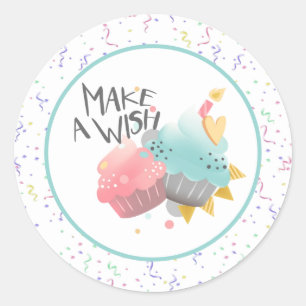 Sticker Rond Joyeux Anniversaire Fais un Vœu