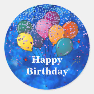 Sticker Rond "Joyeux Anniversaire", Fête Confetti