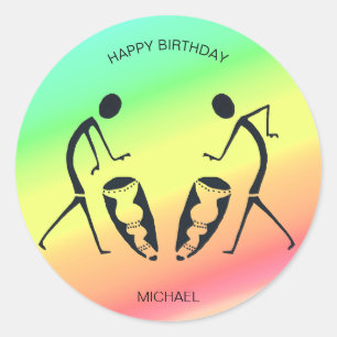 Sticker Rond Joyeux anniversaire, fête des couleurs