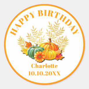Sticker Rond Joyeux anniversaire Feuilles d'érable d'automne et