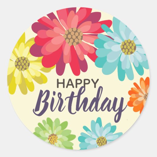 Sticker Rond Joyeux anniversaire fleurs de printemps (Devant)