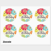 Sticker Rond Joyeux anniversaire fleurs de printemps (Feuille)