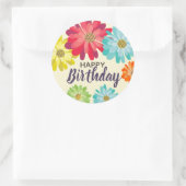 Sticker Rond Joyeux anniversaire fleurs de printemps (Sac)