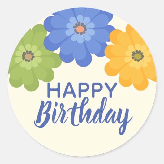 Sticker Rond Joyeux Anniversaire fleurs de printemps Classic Ro (Devant)