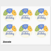 Sticker Rond Joyeux Anniversaire fleurs de printemps Classic Ro (Feuille)