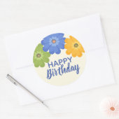 Sticker Rond Joyeux Anniversaire fleurs de printemps Classic Ro (Enveloppe)