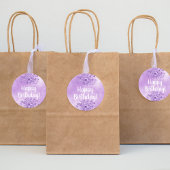 Sticker Rond Joyeux Anniversaire fleurs violettes