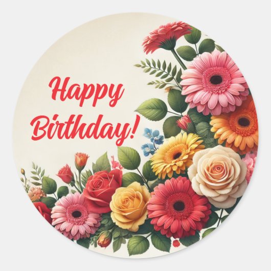 Sticker Rond Joyeux anniversaire Floral (Devant)