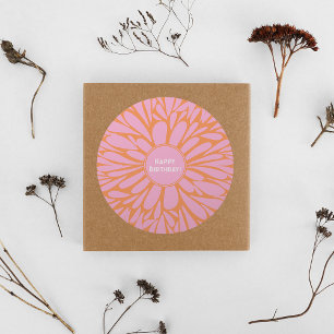Sticker Rond Joyeux anniversaire floral éclat pastel orange ros