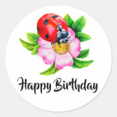 Sticker Rond Joyeux anniversaire Floral Ladybug (Devant)