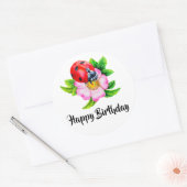 Sticker Rond Joyeux anniversaire Floral Ladybug (Enveloppe)