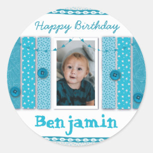 Sticker Rond Joyeux Anniversaire Garçon Bleu Scrapbooking