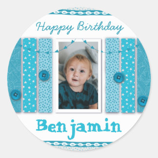Sticker Rond Joyeux Anniversaire Garçon Bleu Scrapbooking